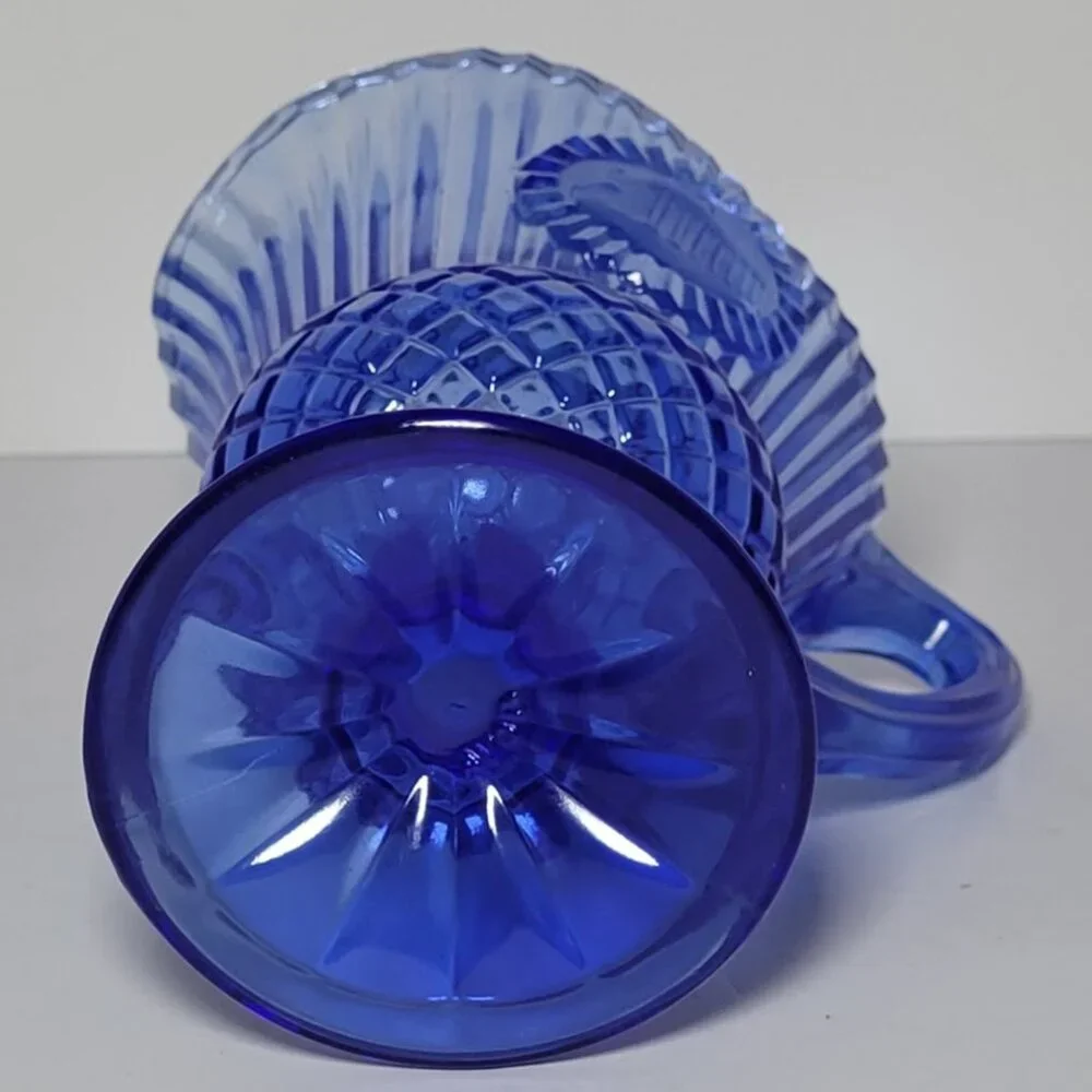 Vintage Avon Fostoria Glass Ribbed Cobalt Blue Mt. Vernon Creamer Sauce Pitcher